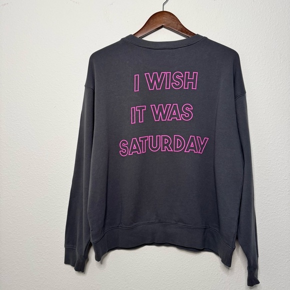 Wildfox I Wish It Was Saturday Grey pinstripe sweatshirt size XL NWT $108 - Picture 8 of 9